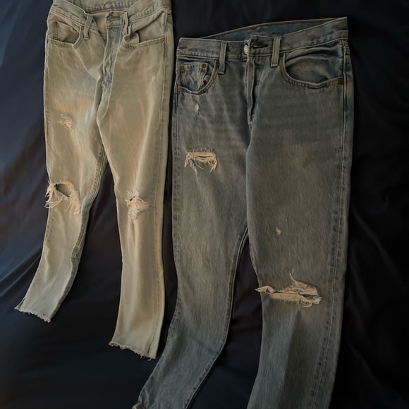 Levi's Premium 501 skinny lightly destroyed, like new. 27 28 inseam - Picture 5 of 13
